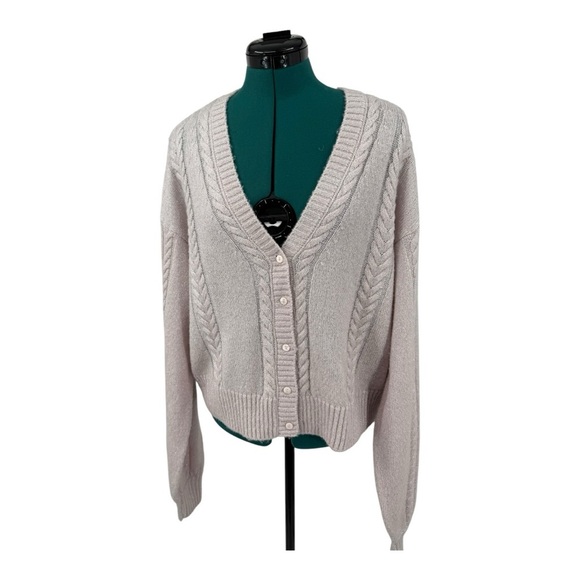 Paige wool blend Cable Knit Cardigan Cropped Sweater Y2K Buttons Front Closure - Picture 4 of 10